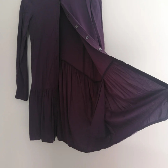 Theory Failly Rove Pleated Drop Waist Long Sleeve Purple Button Shirt Dress 2 - Picture 10 of 16